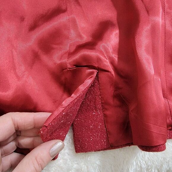 Vintage L.L.Bean Womens Blazer Two Way Collar Red Donegal Wool Silk Pockets MP - Picture 13 of 16